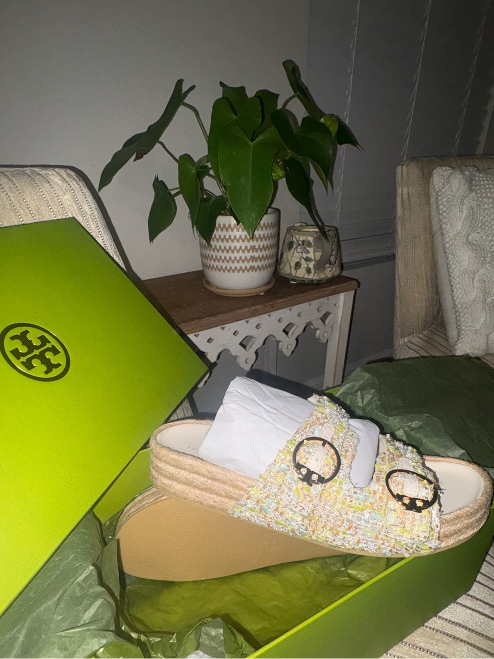 Tory Burch Multicolor Tweed espadrille Slide Sandals 8.5